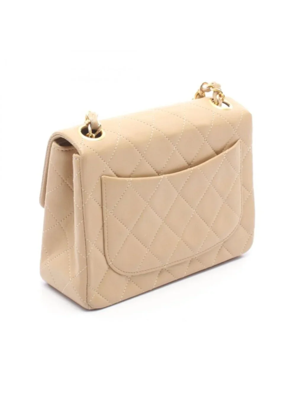 Chanel Shoulder Bag Mini Quilted Beige Lambskin Mini Chain